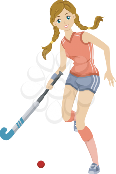 Illustration of a Teenage Girl Playing Field Hockey