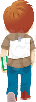 Illustration of a Bullied Boy with a Paper Stuck on His Back