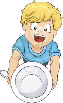 Illustration of a Little Boy Handing Over an Empty Bowl Asking for Seconds