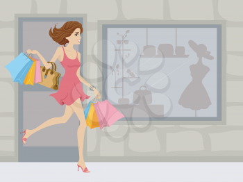 Illustration of a Girl on a Shopping Spree