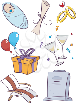 Illustration Featuring Elements Commonly Associated with Important Life Events