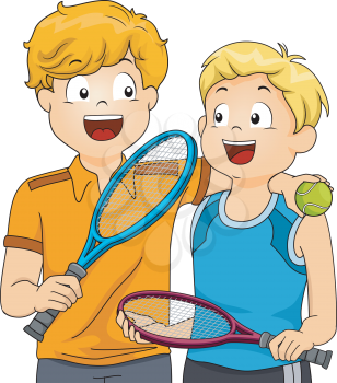 Illustration of a Pair of Boys Holding Lawn Tennis Rackets