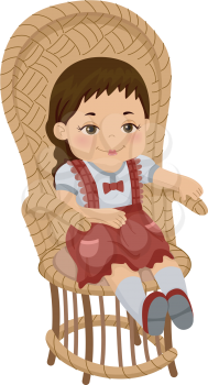 Illustration of a Rag Doll Sitting on a Rattan Chair
