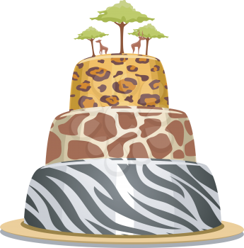 Illustration of a Tiered Cake with Safari Prints