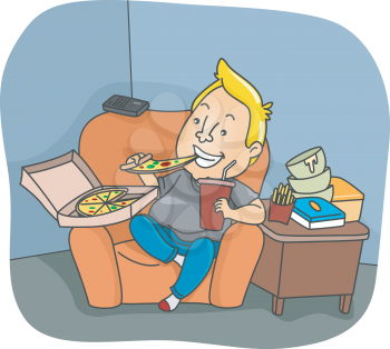 Illustration of a Man Binge Eating
