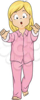 Illustration of a Girl in Pyjamas Pretending to be a Ghost