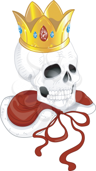Illustration of a Tattoo Design Featuring a SKull Wearing a Golden Crown and a Red Cape