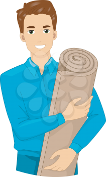 Illustration of a Man Holding a Roll of Insulation Foam