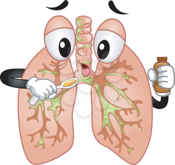 Mascot Illustration Featuring a Pair of Lungs Taking Cough Syrup