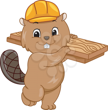 Illustration Featuring a Beaver Wearing a Hard Hat and Carrying a Slab of Wood