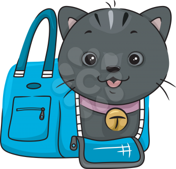 Illustration Featuring a Cat Peeking From a Cat Carrier