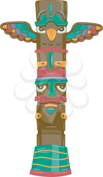 Illustration Featuring a Totem Carved with Images of a Bird and a Man