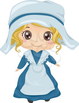Illustration Featuring a Girl Wearing a French Costume