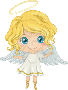 Illustration Featuring a Little Girl Dressed as an Angel