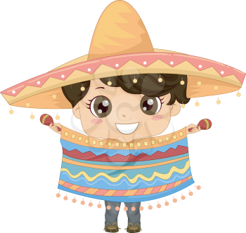 Illustration Featuring a Boy Wearing a Mexican Costume