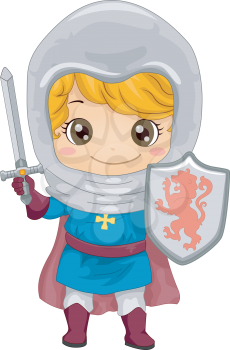Illustration Featuring a Little Boy Dressed as a Knight