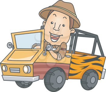 Illustration Featuring a Man Driving a Safari Truck