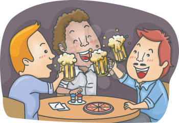 Illustration Featuring Men Drinking Beer in a Pub