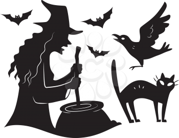 Illustration Featuring the Silhouettes of Different Halloween Characters