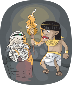 Illustration Featuring an Egyptian Man Who Has Just Found a Mummy