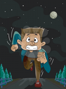Illustration Featuring a Man Running in the Middle of the Night