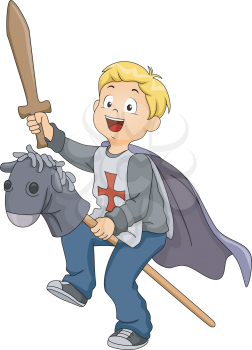 Illustration of a Boy Pretending to be a Knight