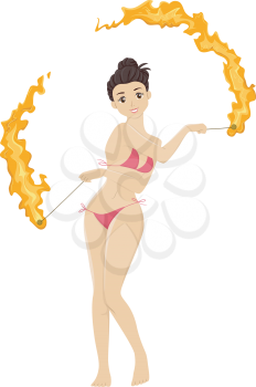 Illustration of a Teenage Girl Performing a Fire Dance