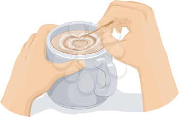 Illustration of Someone Making Latte Art on Their Coffee