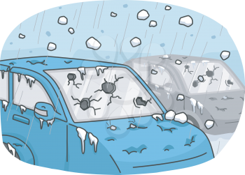 Illustration of Cars Incurring Heavy Damages Due to a Hail Storm