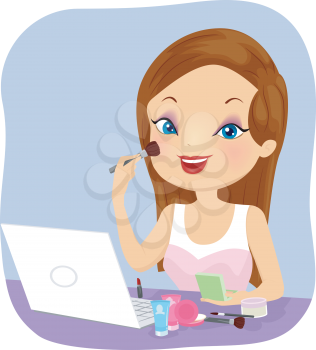 Illustration of a Girl Doing a Make Up Tutorial For Internet Users