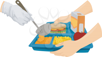 Cropped Illustration of a Cafeteria Cook Serving Food to Students