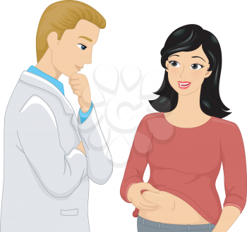 Illustration of a Woman Showing Her Belly to Her Cosmetic Surgeon