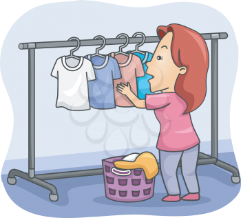 Illustration of a Woman Hanging Clothes Out to Dry