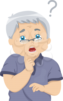 Illustration of a Forgetful Senior Citizen Trying Hard to Remember Something