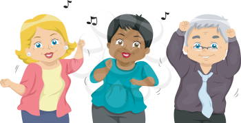 Illustration of a Group of Senior Citizens Dancing to a Tune