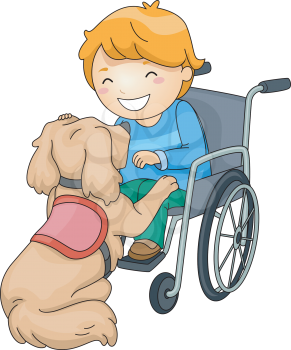Illustration of a Disabled Boy Playing with an Assistance Dog