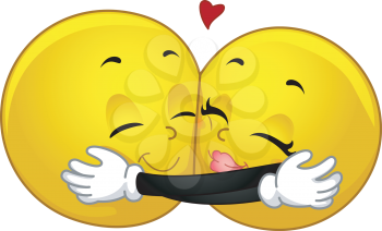 Mascot Illustration of a Pair of Smileys Hugging