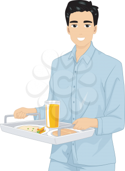 Illustration of a Man in Pajamas Carrying a Breakfast Tray