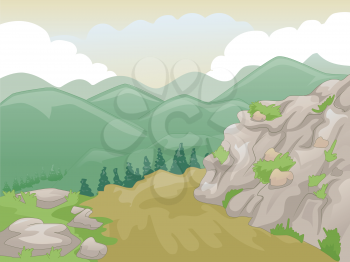 Scenic Illustration of Mountain Peaks Framed by a Yellowish Sky