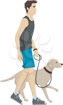 Illustration of a Man Taking His Dog for a Walk