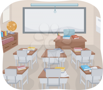 Illustration of an Empty Classroom with Books Left Behind