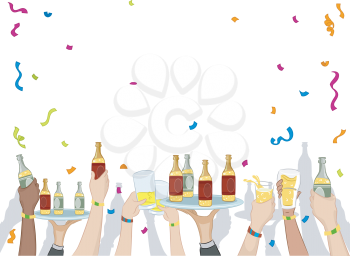 Background Illustration of a Party Flowing with Alcohol and Filled with Confetti