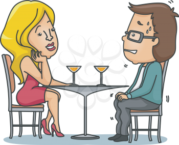Illustration of a Man Sweating Nervously on His First Date