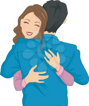 Illustration of a Woman Happily Hugging Her Partner