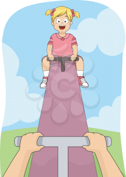 Illustration of a Little Girl Happily Playing on the See Saw