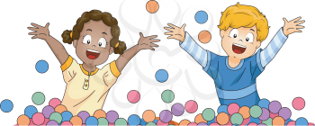 Illustration of Little Kids Playing Happily in a Ball Pit