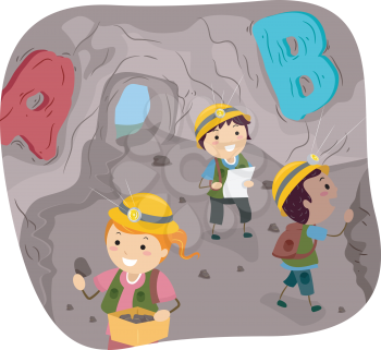 Stickman Illustration of Little Kids Exploring a Cave