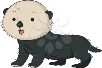 Illustration of a Cute Sea Otter Smiling Happily