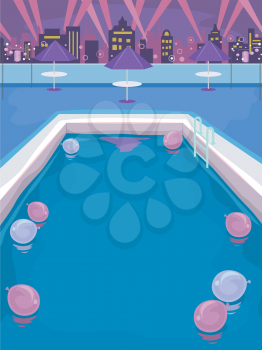 Illustration of a Pool Party on the Rooftop of a Building