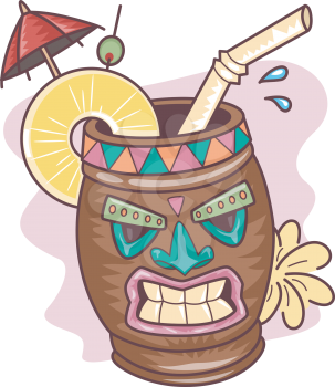 Illustration of a Tropical Drink in a Tiki Mug
